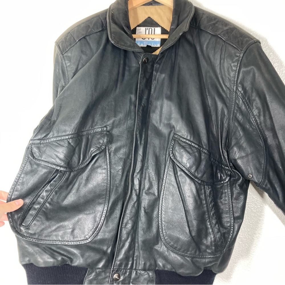 Vintage 80s The Naive Aviator Genuine Leather Jacket Mens Large Black Flight - Picture 6 of 15